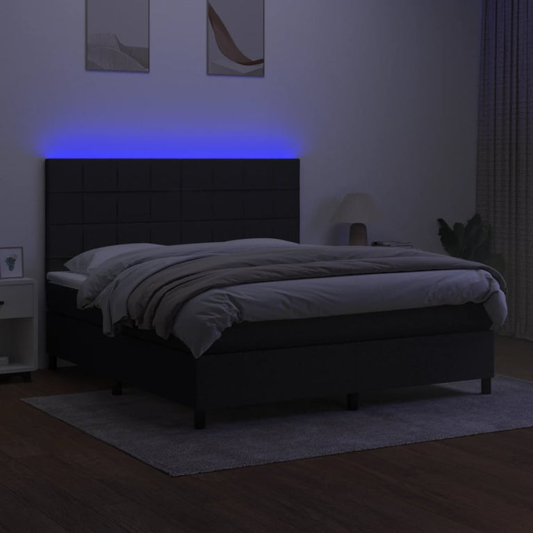 Boxspring met matras en LED stof zwart 160x200 cm
