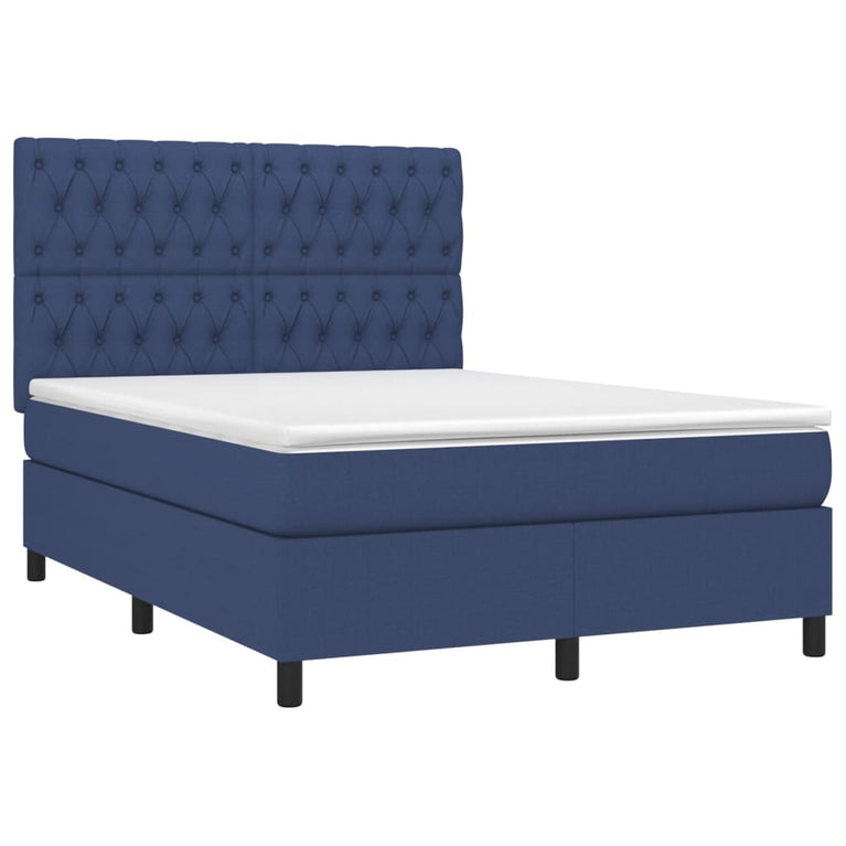 Boxspring met matras en LED stof blauw 140x190 cm