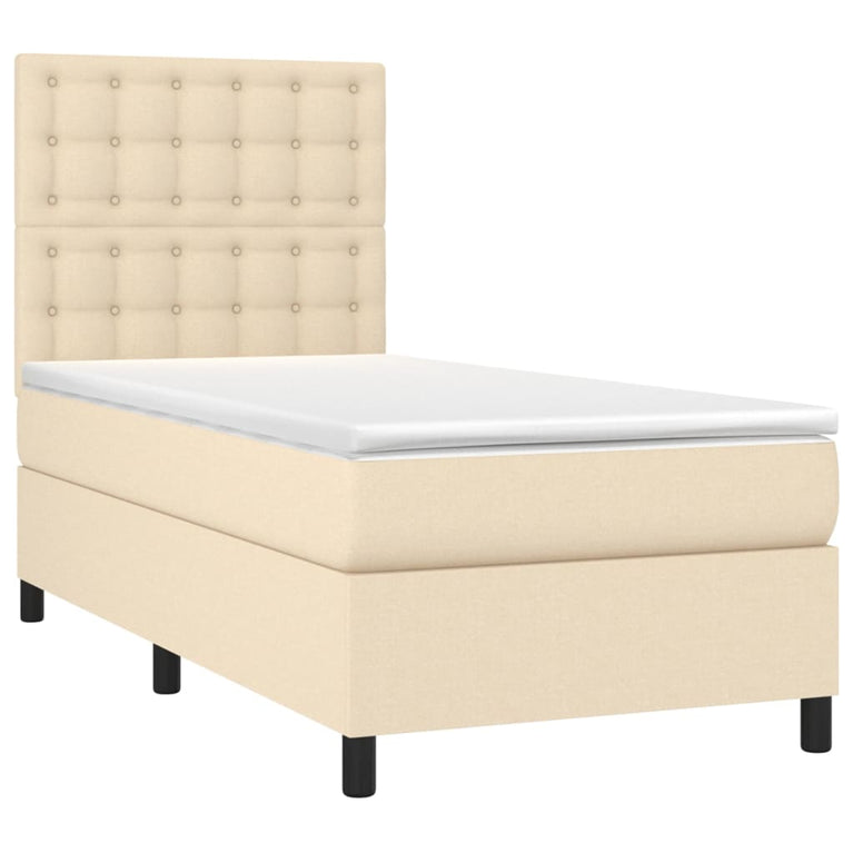Boxspring met matras en LED stof crèmekleurig 100x200 cm