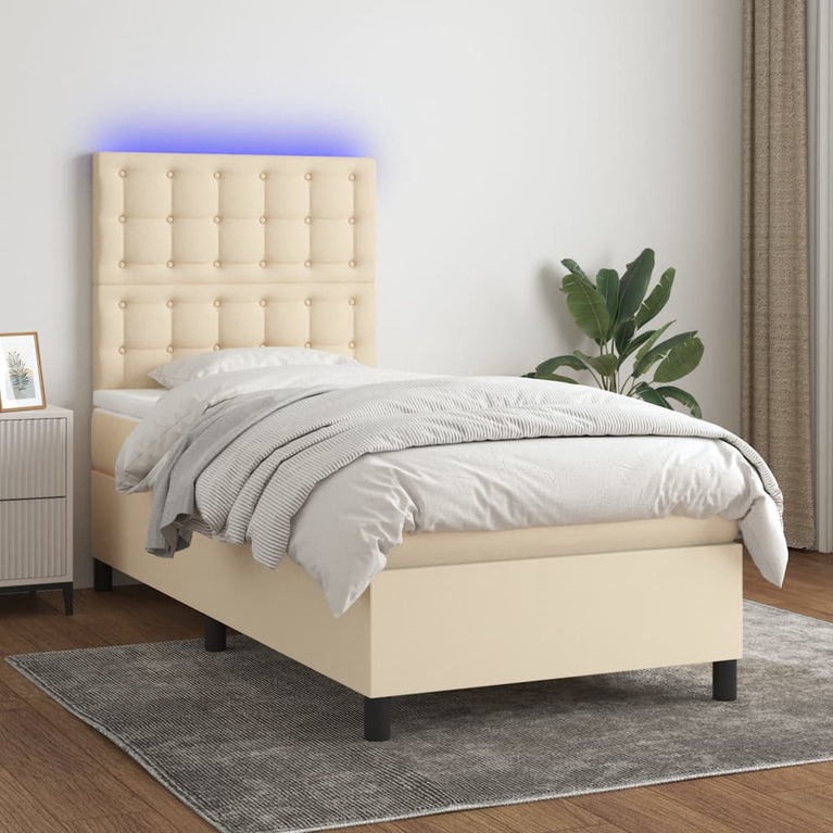 Boxspring met matras en LED stof crèmekleurig 100x200 cm