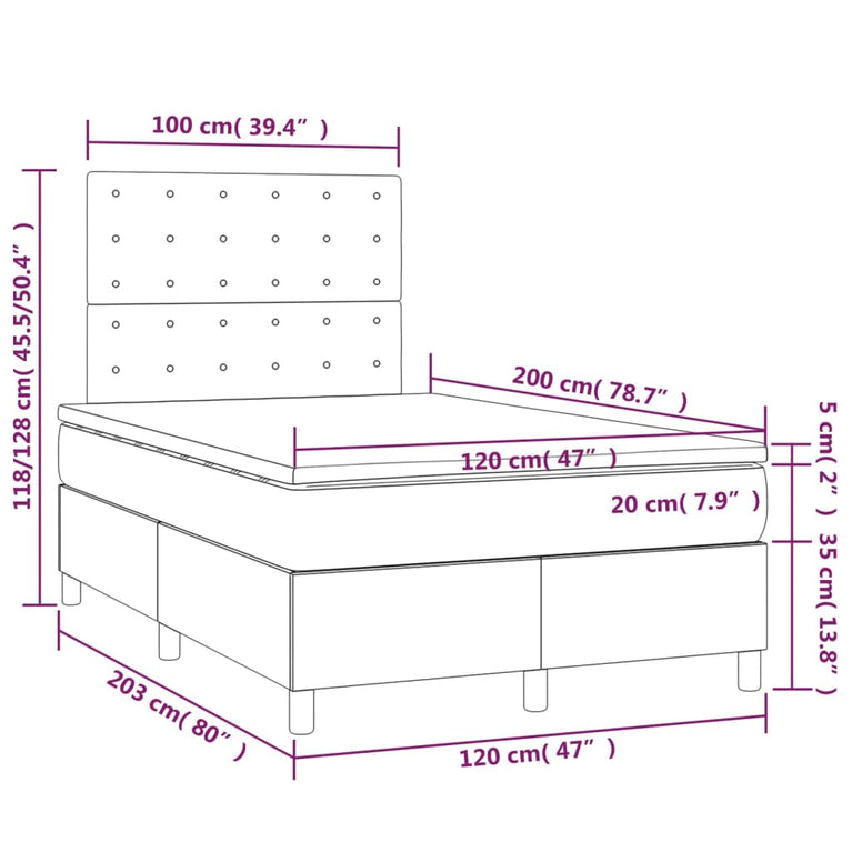 Boxspring met matras en LED stof crèmekleurig 120x200 cm
