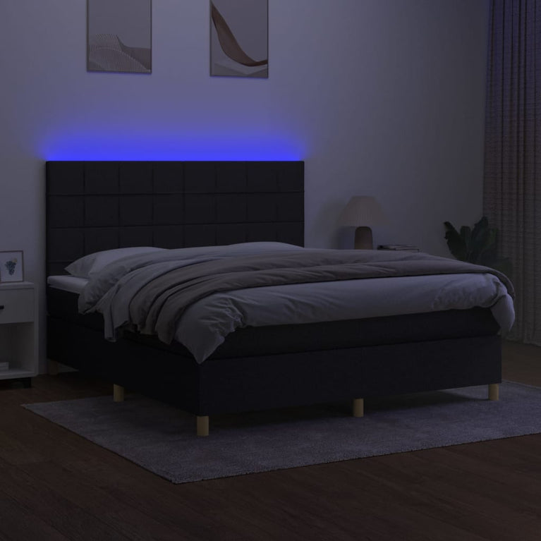 Boxspring met matras en LED stof zwart 160x200 cm