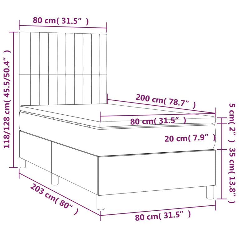 Boxspring met matras en LED stof lichtgrijs 80x200 cm