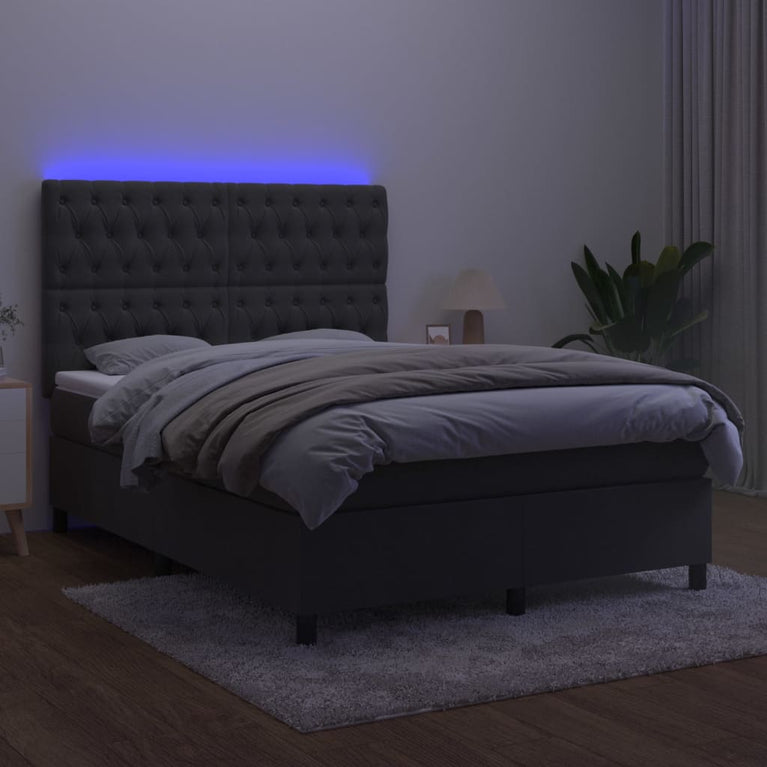 Boxspring met matras en LED fluweel donkergrijs 140x200 cm