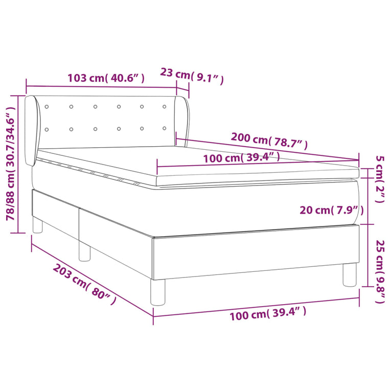 Boxspring met matras stof taupe 100x200 cm