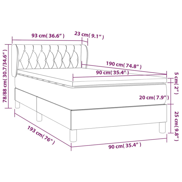 Boxspring met matras fluweel lichtgrijs 90x190 cm