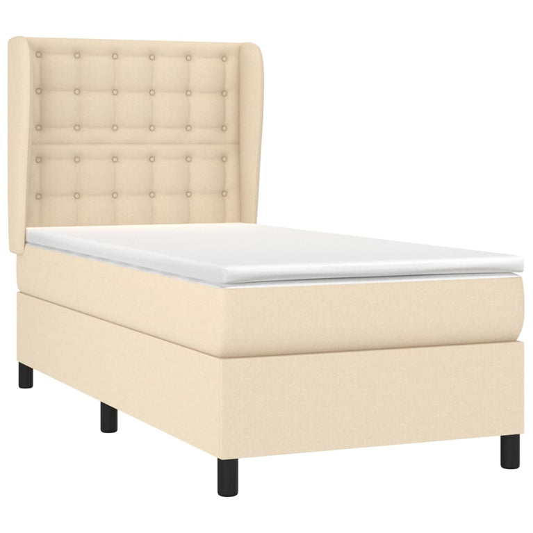 Boxspring met matras stof crèmekleurig 100x200 cm