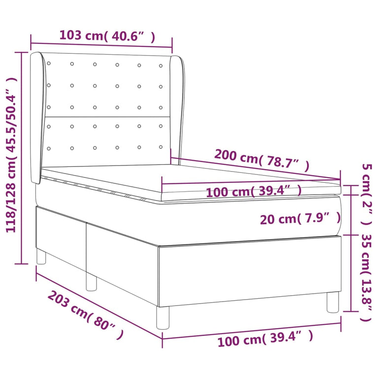 Boxspring met matras stof crèmekleurig 100x200 cm
