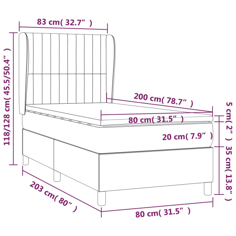 Boxspring met matras stof lichtgrijs 80x200 cm