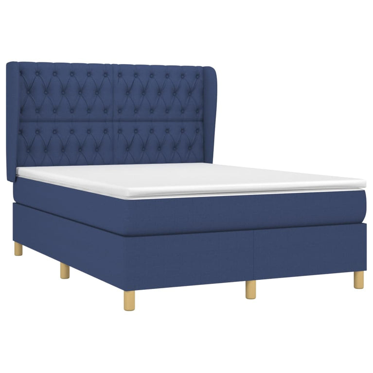 Boxspring met matras stof blauw 140x190 cm