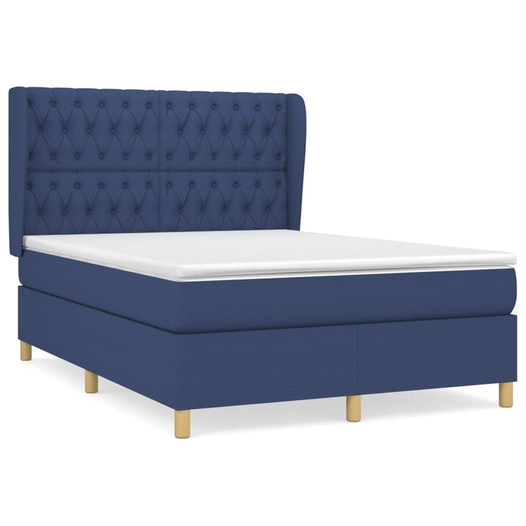 Boxspring met matras stof blauw 140x200 cm