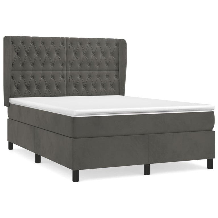 Boxspring met matras fluweel donkergrijs 140x190 cm