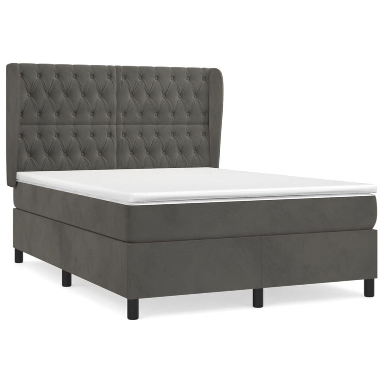 Boxspring met matras fluweel donkergrijs 140x200 cm