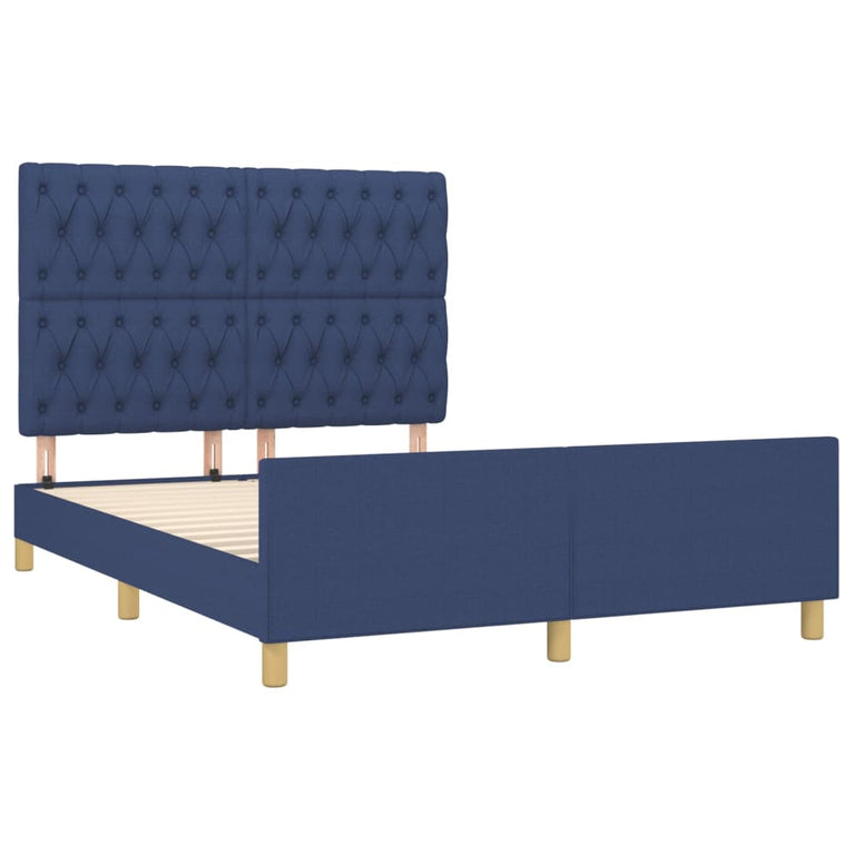 Bedframe met hoofdeinde stof blauw 140x200 cm