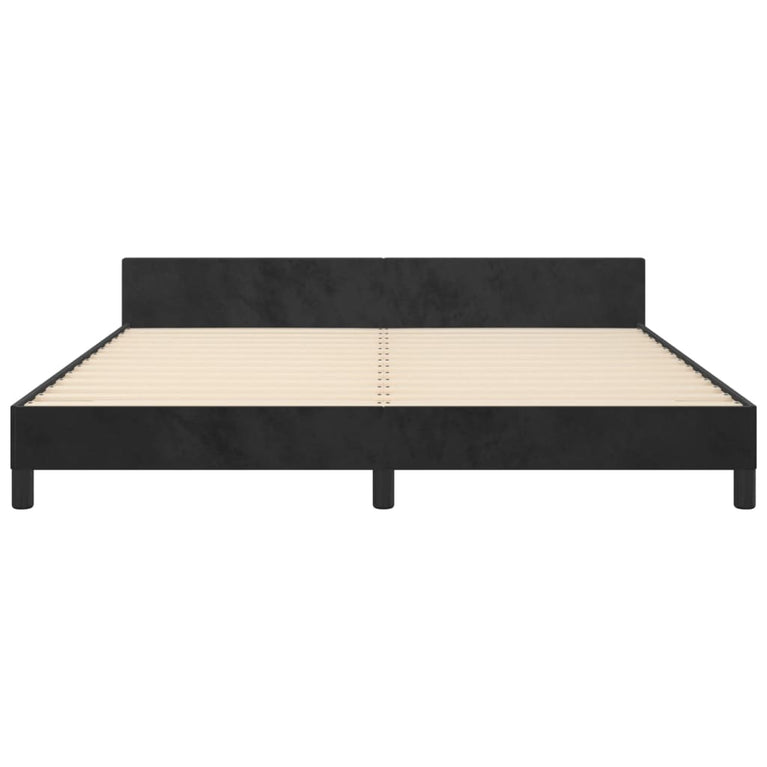 Bedframe met hoofdeinde fluweel zwart 160x200 cm