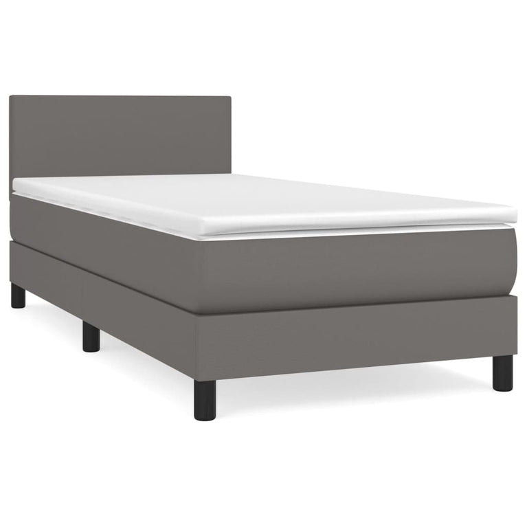 Boxspring met matras kunstleer grijs 90x190 cm