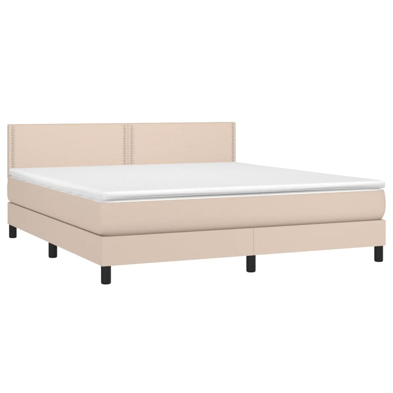 Boxspring met matras kunstleer cappuccinokleurig 180x200 cm