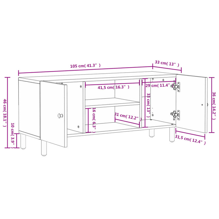 Tv-meubel 105x33x46 cm massief mangohout zwart