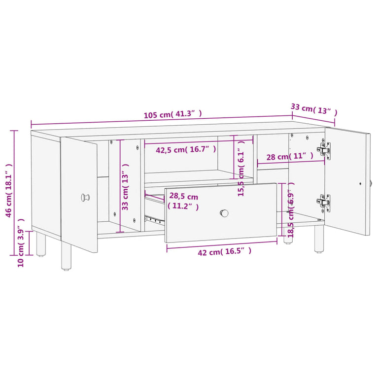 Tv-meubel 105x33x46 cm massief mangohout zwart