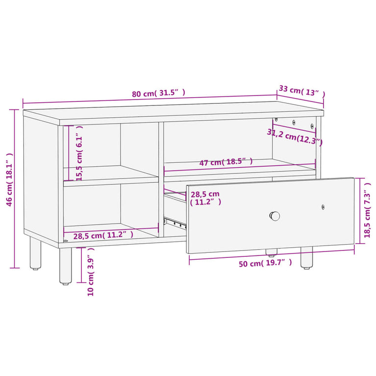 Tv-meubel 80x33x46 cm massief mangohout zwart