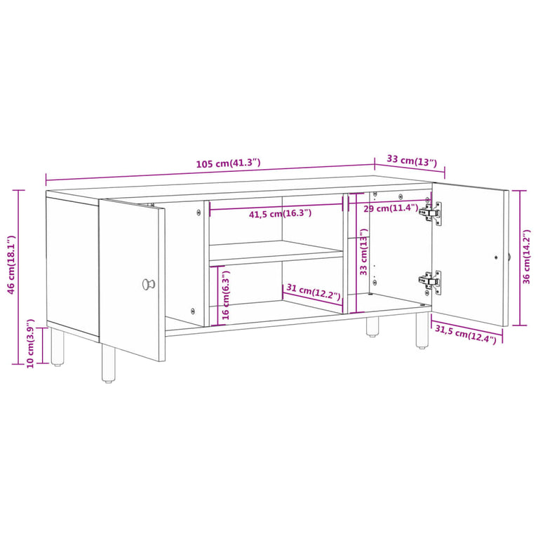 Tv-meubel 105x33x46cm massief mangohout