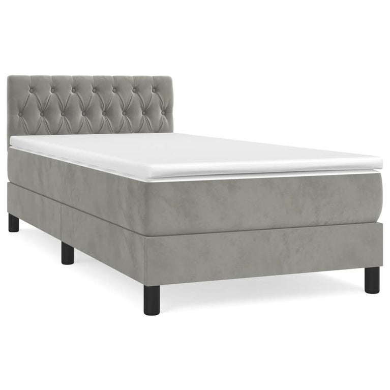 Boxspring met matras fluweel lichtgrijs 90x200 cm