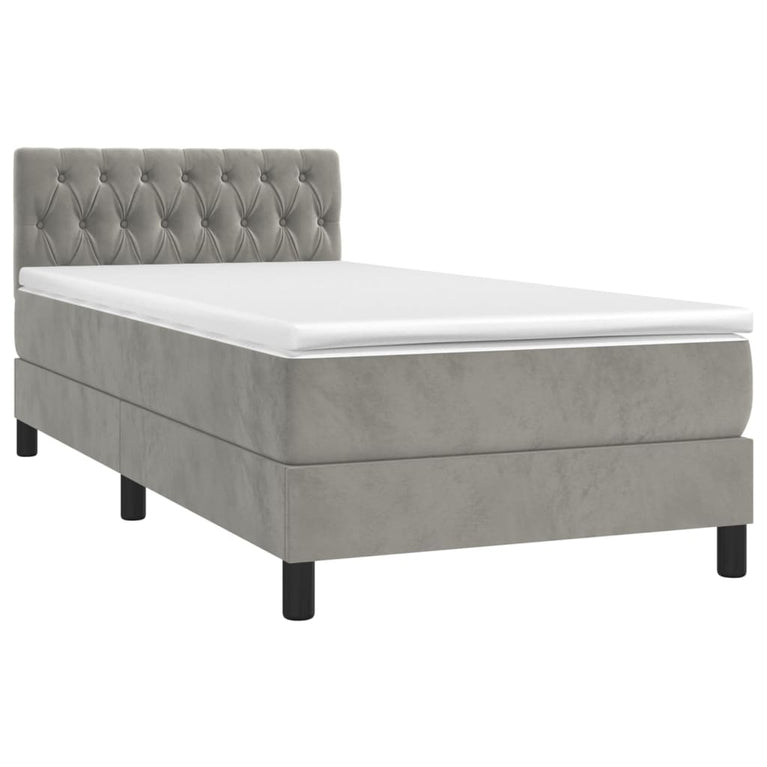 Boxspring met matras fluweel lichtgrijs 90x200 cm