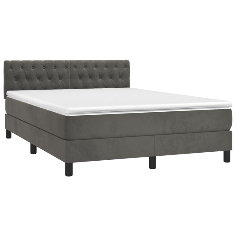 Boxspring met matras fluweel donkergrijs 140x190 cm