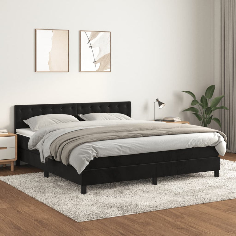 Boxspring met matras fluweel zwart 160x200 cm