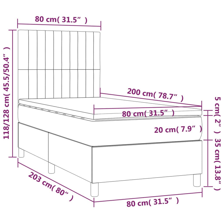 Boxspring met matras stof lichtgrijs 80x200 cm