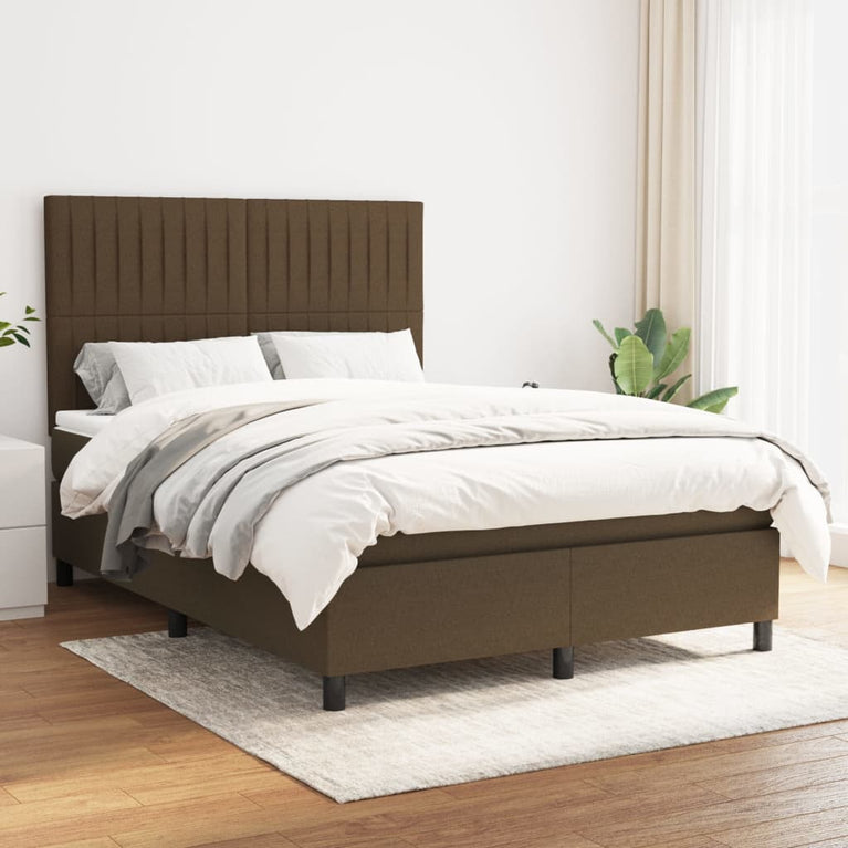 Boxspring met matras stof donkerbruin 140x200 cm