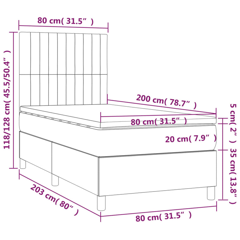 Boxspring met matras stof lichtgrijs 80x200 cm
