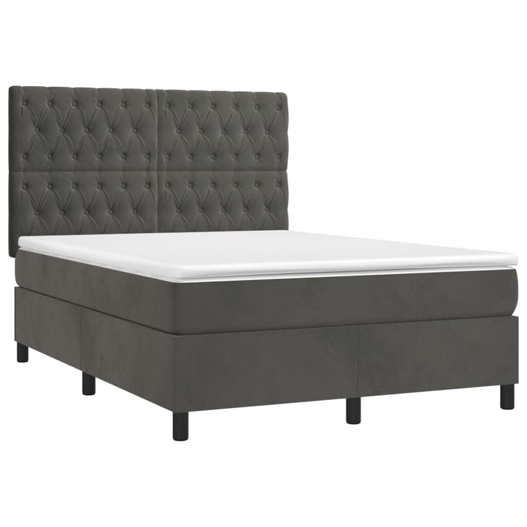 Boxspring met matras fluweel donkergrijs 140x190 cm