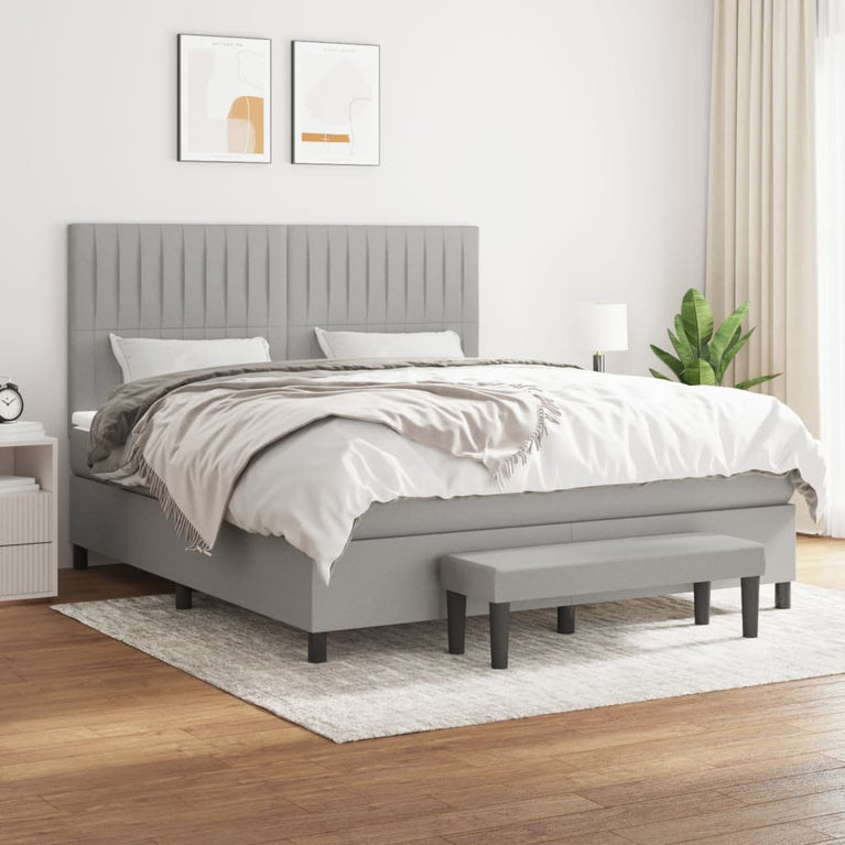 Boxspring met matras stof lichtgrijs 160x200 cm
