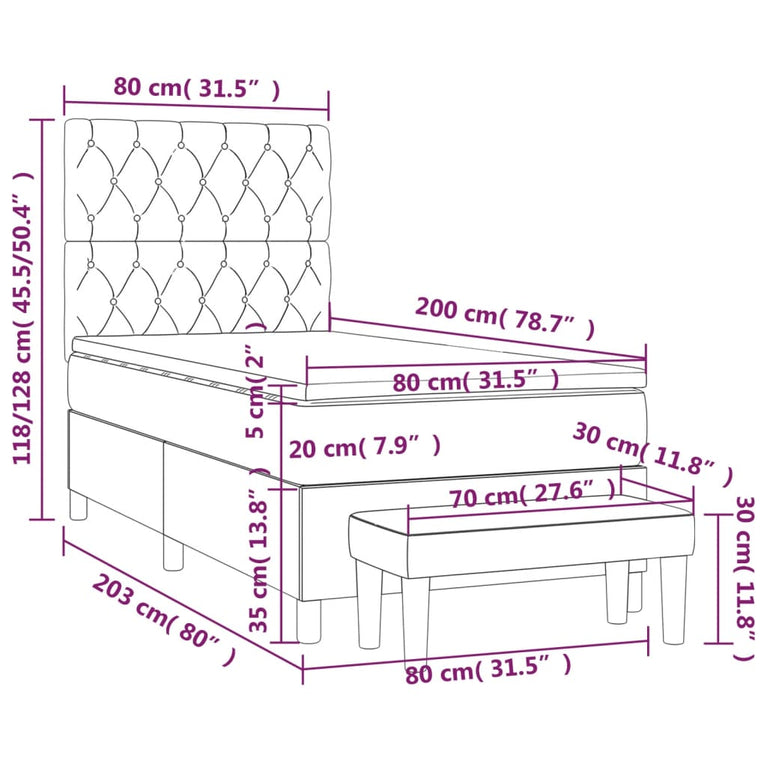 Boxspring met matras stof blauw 80x200 cm