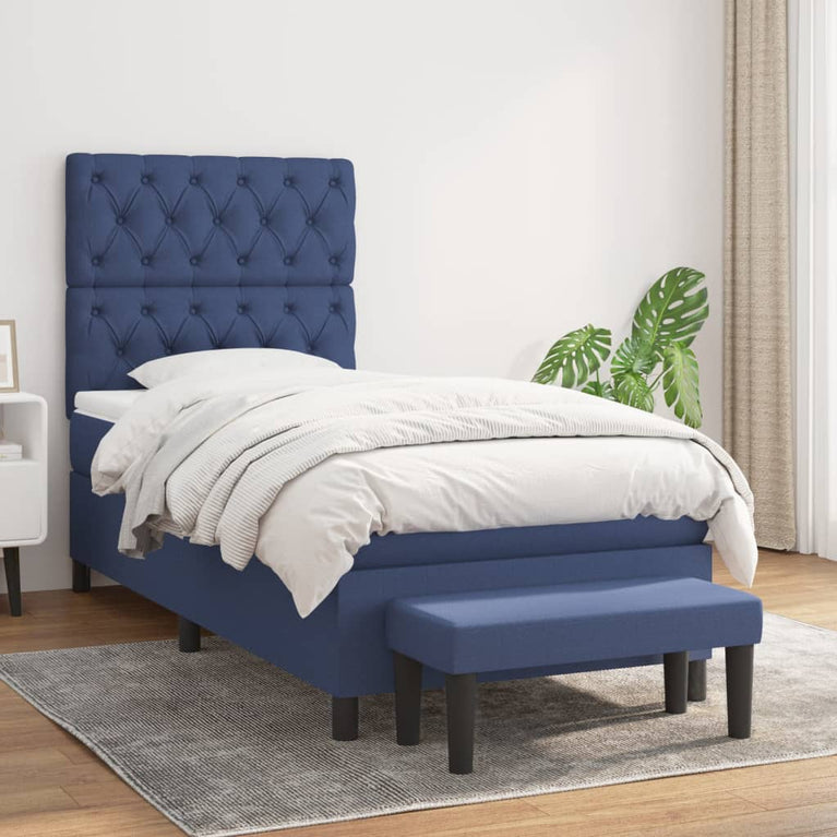Boxspring met matras stof blauw 80x200 cm