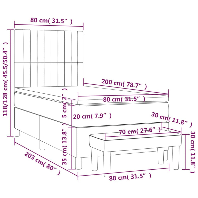 Boxspring met matras stof lichtgrijs 80x200 cm