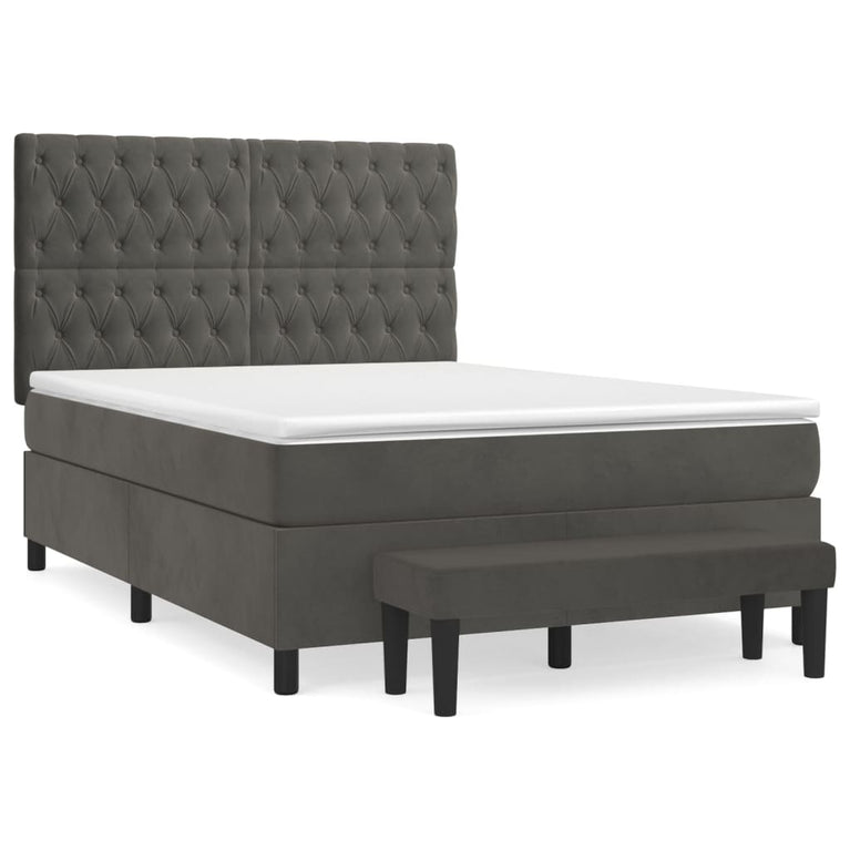 Boxspring met matras fluweel donkergrijs 140x190 cm