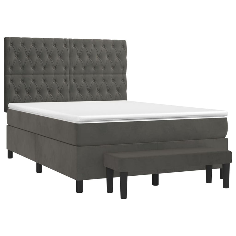 Boxspring met matras fluweel donkergrijs 140x200 cm