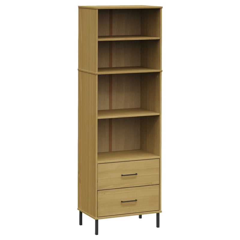Boekenkast met 2 lades OSLO 60x35x180 cm massief hout bruin
