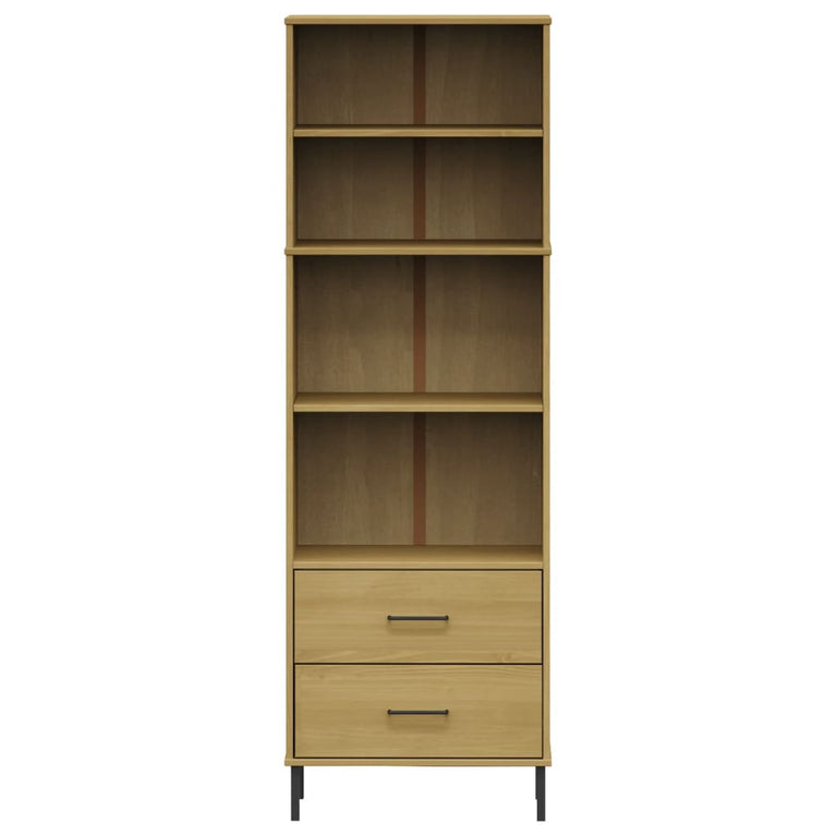 Boekenkast met 2 lades OSLO 60x35x180 cm massief hout bruin