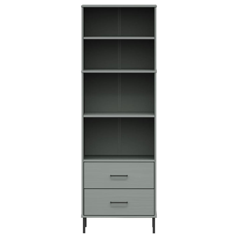 Boekenkast met 2 lades OSLO 60x35x180 cm massief hout grijs