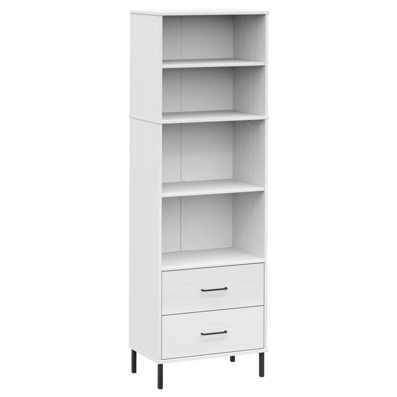 Boekenkast met 2 lades OSLO 60x35x180 cm massief hout wit