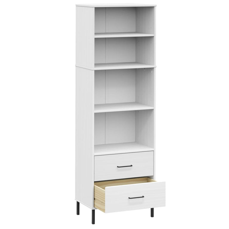 Boekenkast met 2 lades OSLO 60x35x180 cm massief hout wit