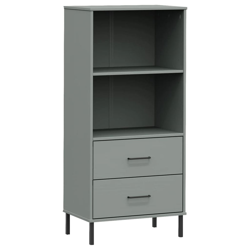 Boekenkast met 2 lades OSLO 60x35x128,5 cm massief hout grijs