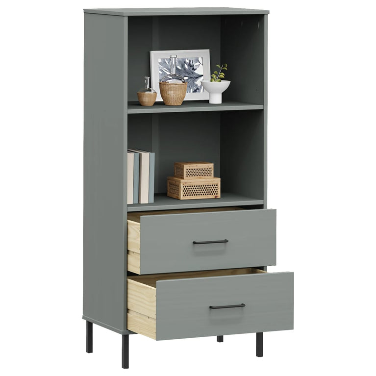 Boekenkast met 2 lades OSLO 60x35x128,5 cm massief hout grijs