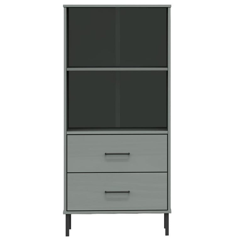 Boekenkast met 2 lades OSLO 60x35x128,5 cm massief hout grijs