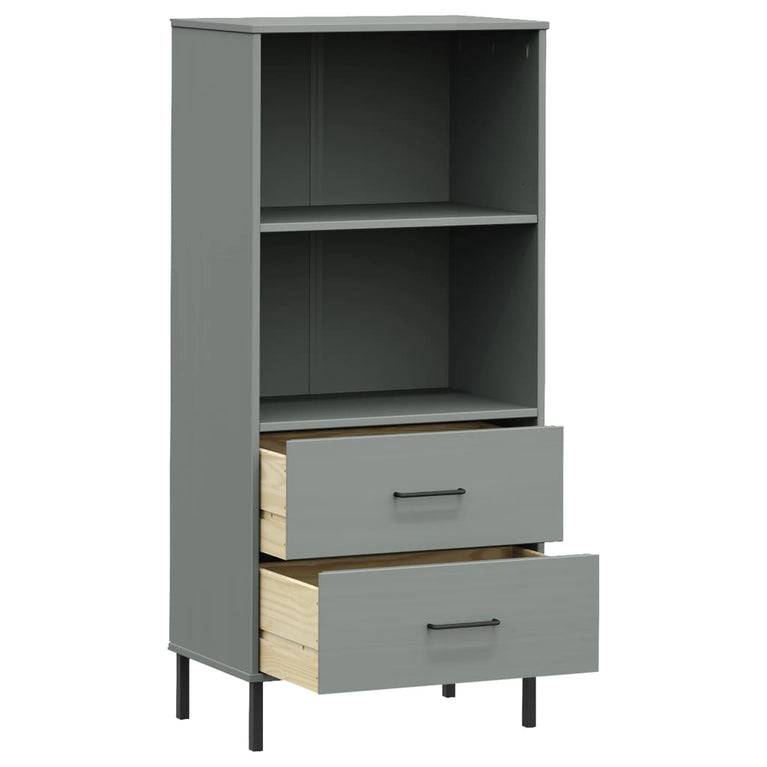 Boekenkast met 2 lades OSLO 60x35x128,5 cm massief hout grijs