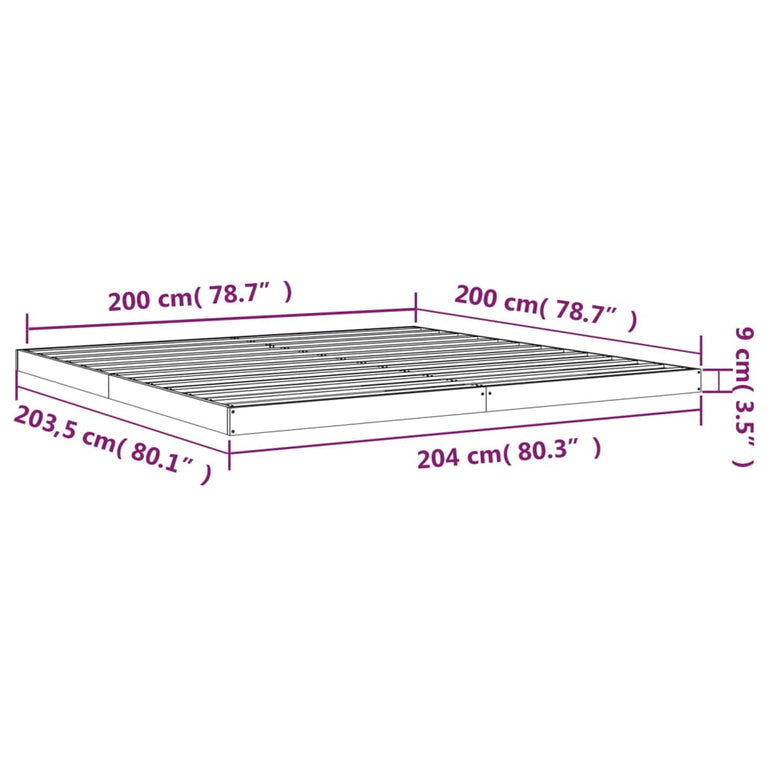 Bedframe massief grenenhout grijs 200x200 cm