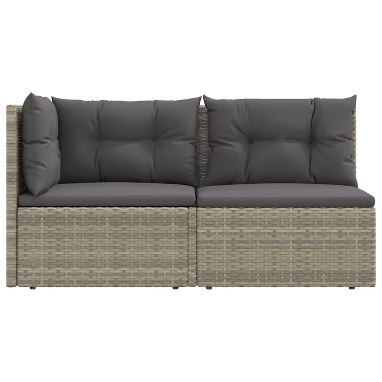 2-delige Loungeset met kussens poly rattan grijs